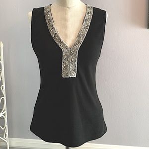 Spenser Jeremy black V neck ribbed sleeveless top with silver embellishments